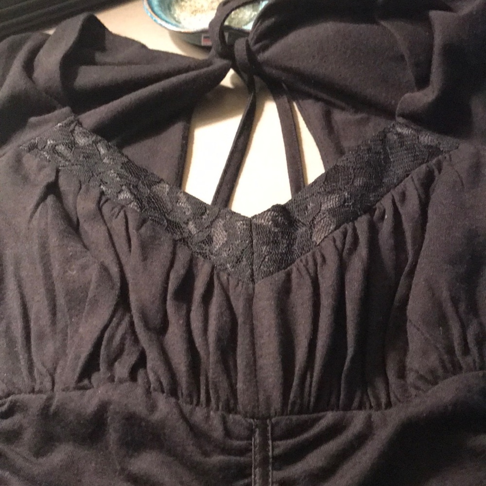 Stunning ruched, lace, open back shirt